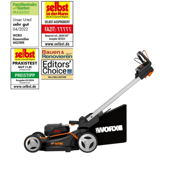 Worx 40V 46 cm Rasenmäher, 163 cm³ vergleichbare Leistung, mäht bis zu 1.000 m², Radantrieb, bürstenloser Motor, 2× 5,0 Ah Akkus enthalten, PowerShare