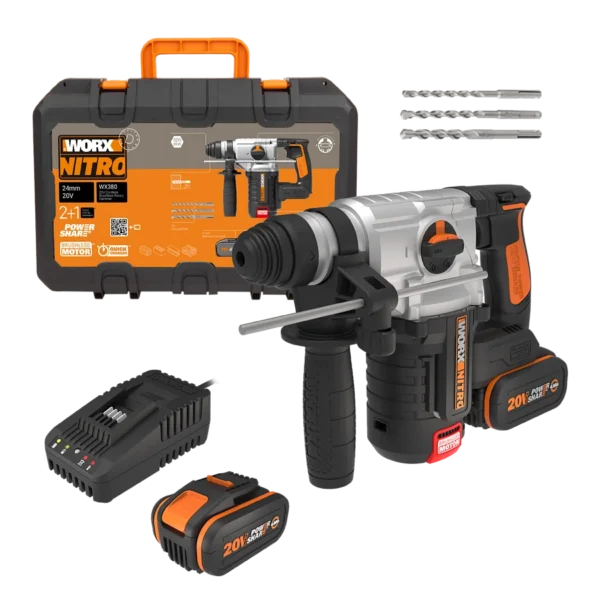 Worx schnurloser, bürstenloser 20-V-Bohrhammer - mit Akku und Ladegerät
