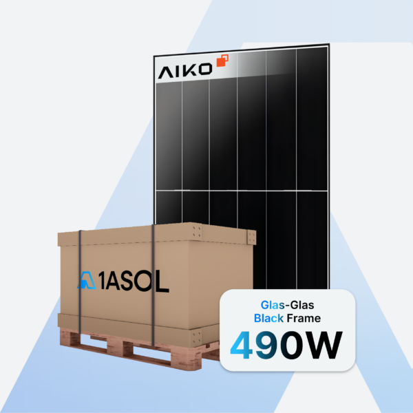 AIKO Neostar 2P+48w AIKO-A490-GRH48Dw Solarmodul 490 W Glas-Glas Black Frame – Palette (37 Stück)