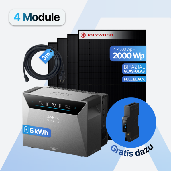 Balkonkraftwerk 2000W mit Speicher 5 kWh Anker SOLIX Solarbank 4 Pro, 4× Jolywood 500W