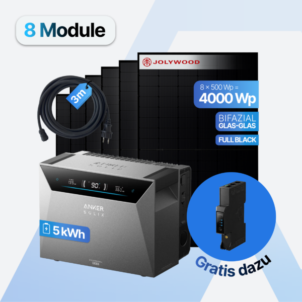Balkonkraftwerk 4000W mit Speicher 5 kWh Anker SOLIX Solarbank 4 Pro, 8× Jolywood 500W
